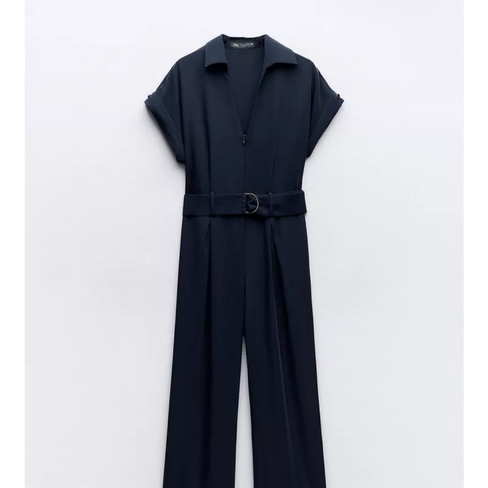 Zara Dark Blue Belted Jumpsuit
